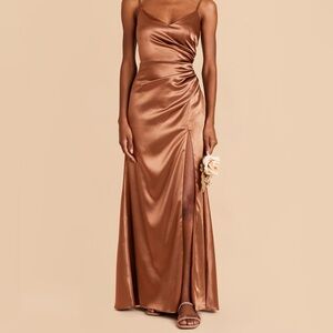 Birdy Grey Catherine Dress wrap style high slit Shiny Satin Rust XL